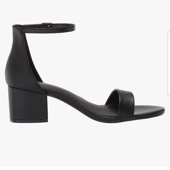 Amazon Essentials Open Toe Chunky Heel Ankle Strap Black Faux Leather Sandals 11 - Picture 2 of 9